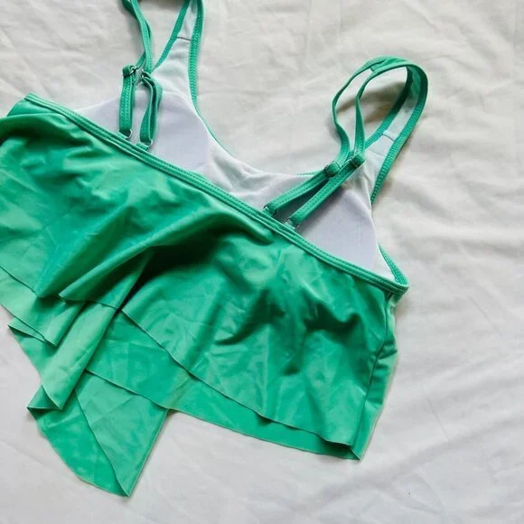 New Without Tags Turquoise Swim Top Flowy Tankini Swimsuit Size L - Picture 6 of 7